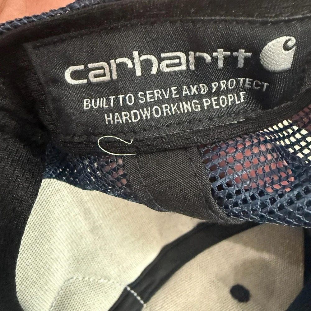 Carhartt Mens Navy Blue Hard at Work Trucker Hat Mesh Snapback Cap